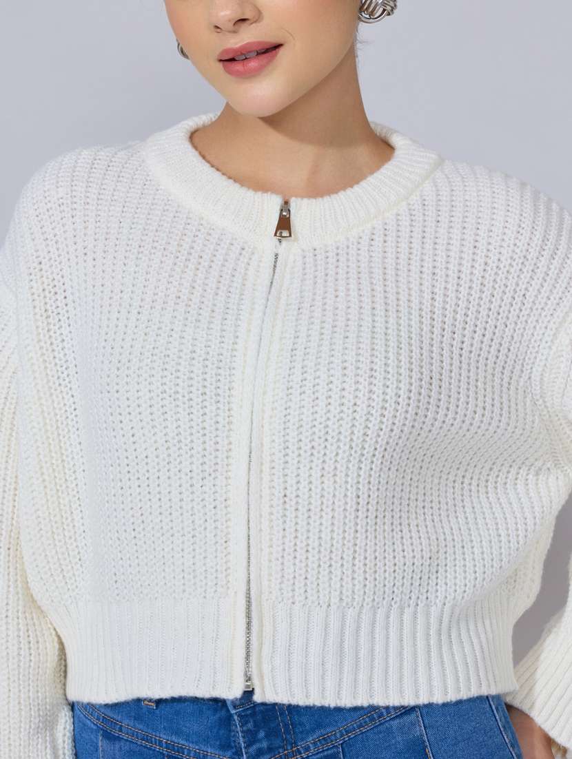 women solid long sleeve hooded crop cardigan - 22396153 -  Standard Image - 1