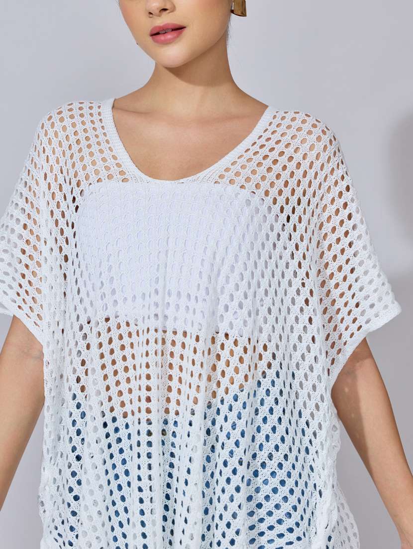 women solid short sleeve sheer asymmetric top - 22396154 -  Standard Image - 1