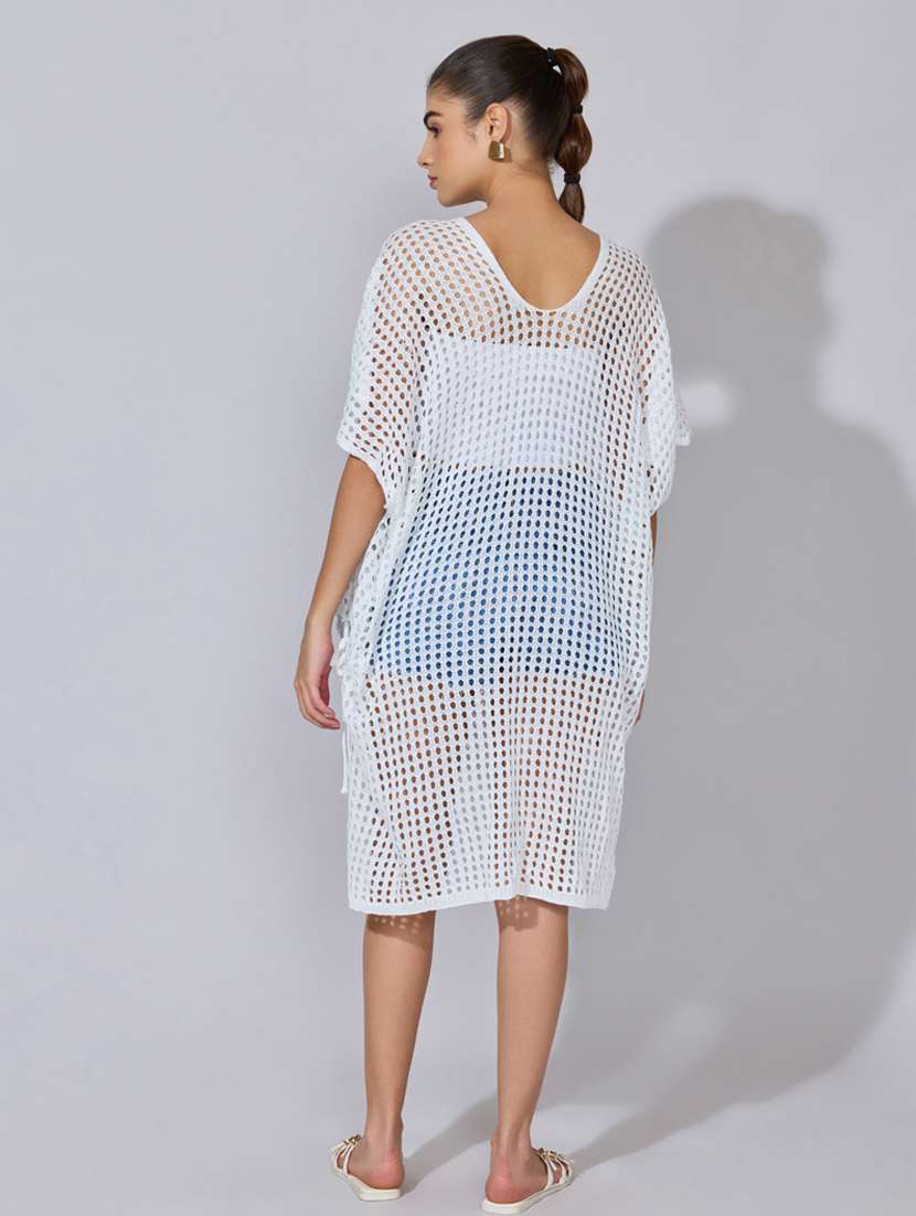 women solid short sleeve sheer asymmetric top - 22396154 -  Standard Image - 4