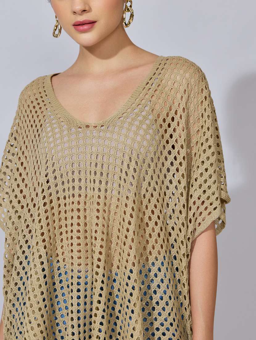 women solid short sleeve sheer asymmetric top - 22396156 -  Standard Image - 1