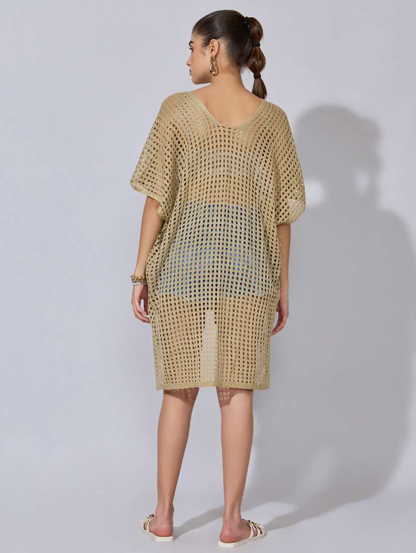 women solid short sleeve sheer asymmetric top - 22396156 -  Standard Image - 4