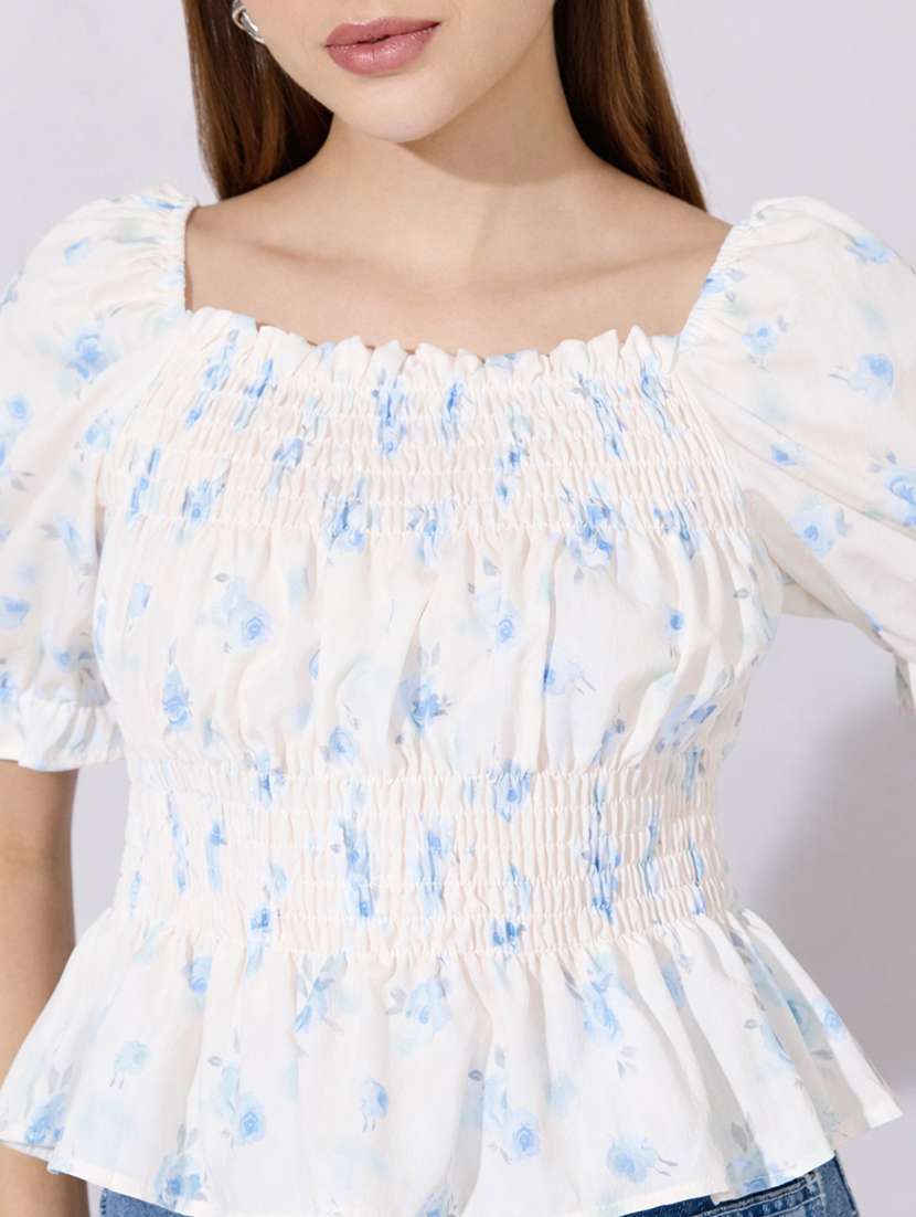 women printed puff sleeve peplum top - 22396157 -  Standard Image - 1