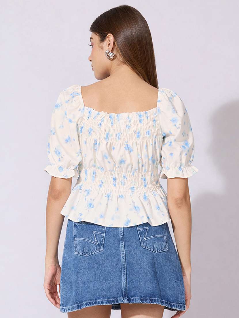 women printed puff sleeve peplum top - 22396157 -  Standard Image - 4