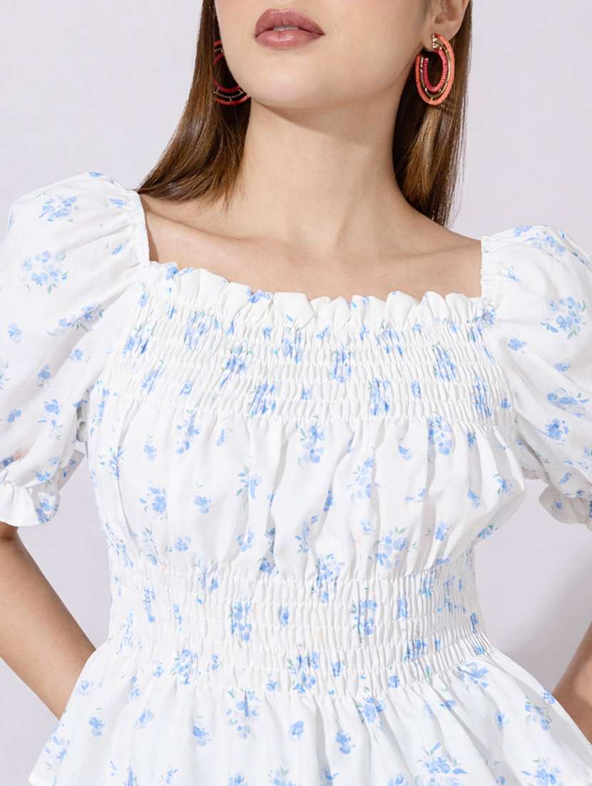 women printed puff sleeve peplum top - 22396160 -  Standard Image - 1