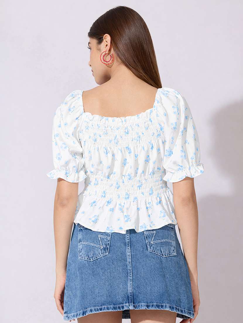 women printed puff sleeve peplum top - 22396160 -  Standard Image - 4