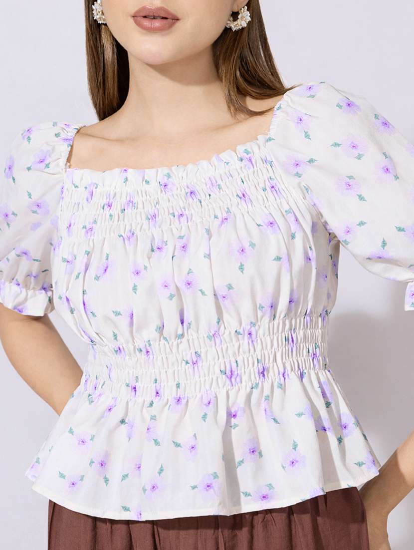 women printed puff sleeve peplum top - 22396161 -  Standard Image - 1