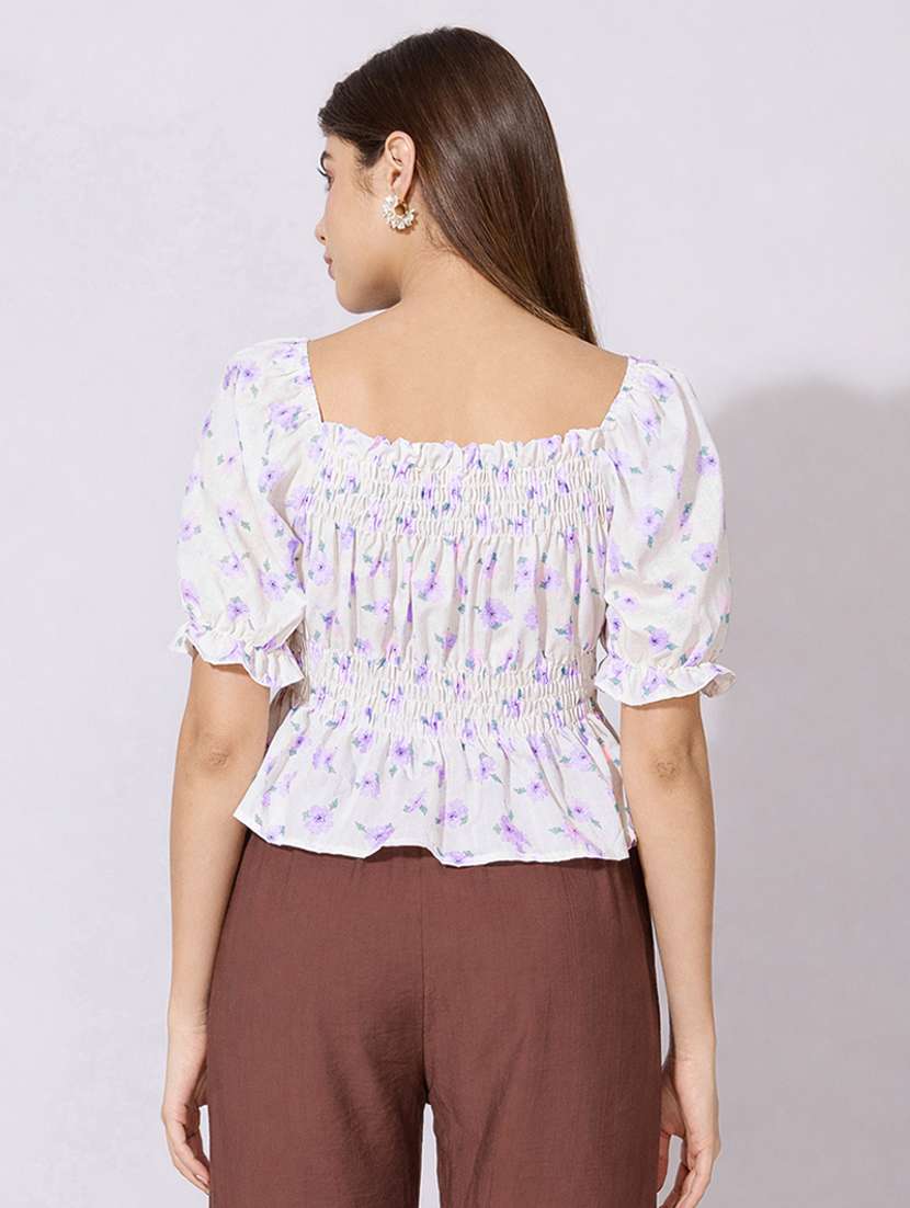 women printed puff sleeve peplum top - 22396161 -  Standard Image - 4