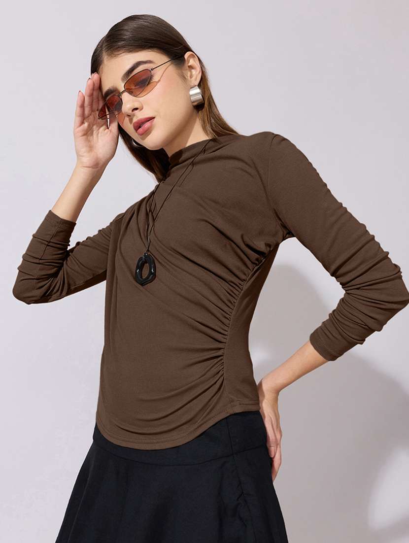 women solid long sleeve ruched top - 22396164 -  Standard Image - 1