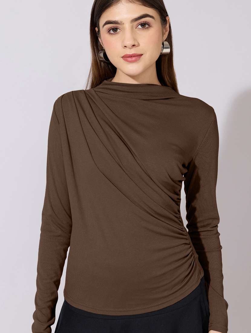 women solid long sleeve ruched top - 22396164 -  Standard Image - 4