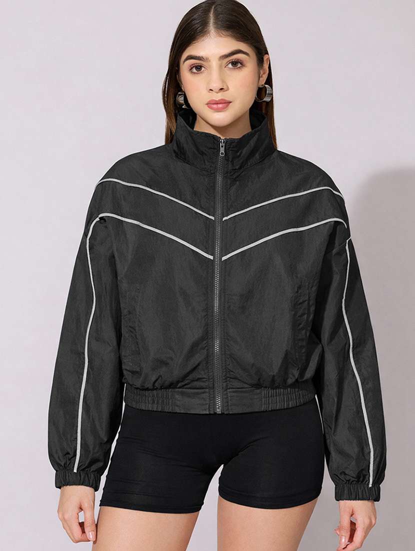 women solid long sleeve biker jacket