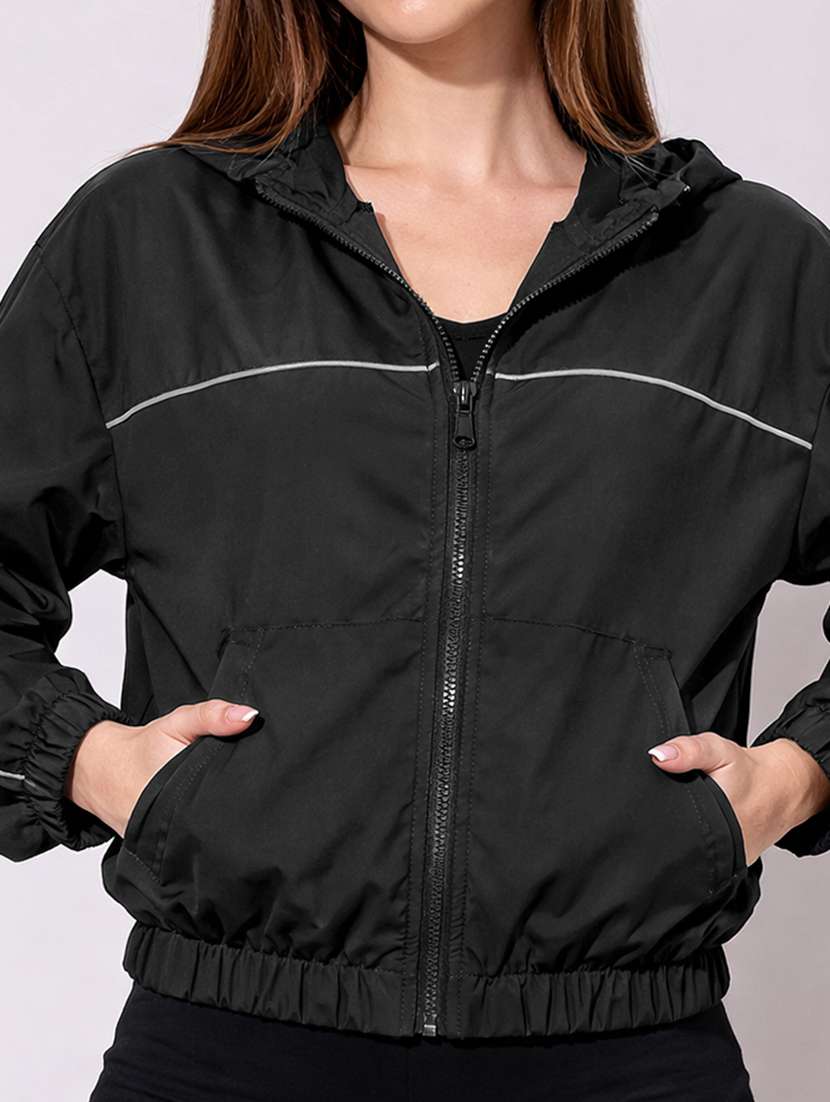 women solid long sleeve hooded jacket - 22396169 -  Standard Image - 1