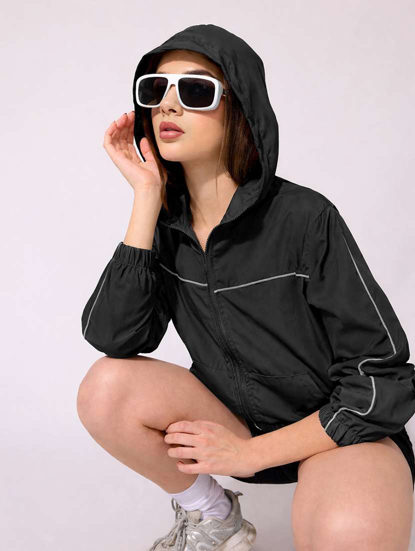 women solid long sleeve hooded jacket - 22396169 -  Standard Image - 4