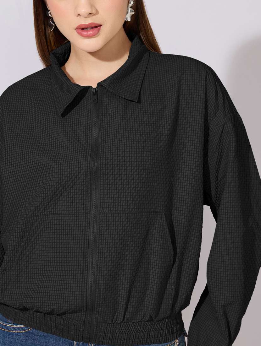 women solid long sleeve biker jacket - 22396171 -  Standard Image - 1