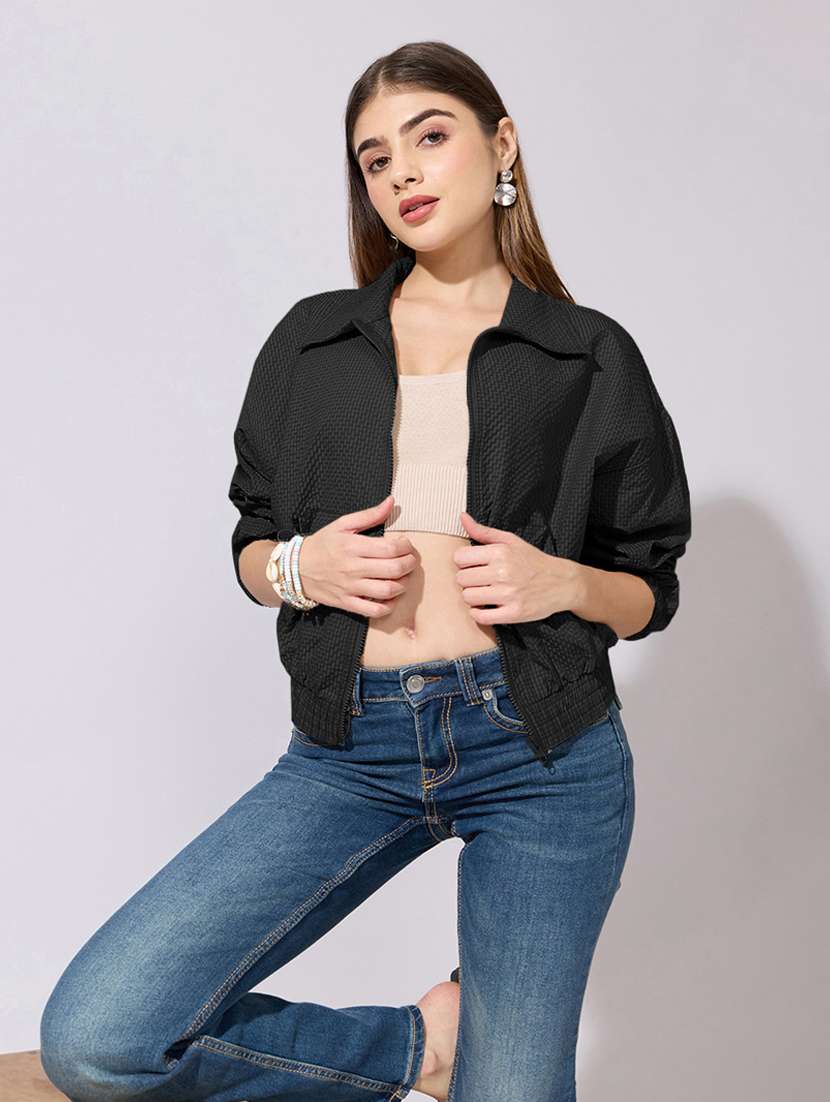 women solid long sleeve biker jacket - 22396171 -  Standard Image - 4