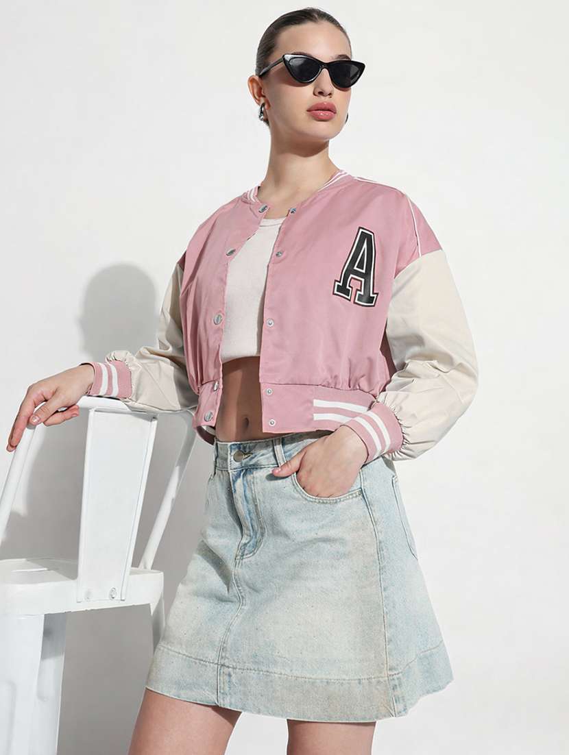 women color blocked long sleeve varsity jacket - 22396172 -  Standard Image - 4