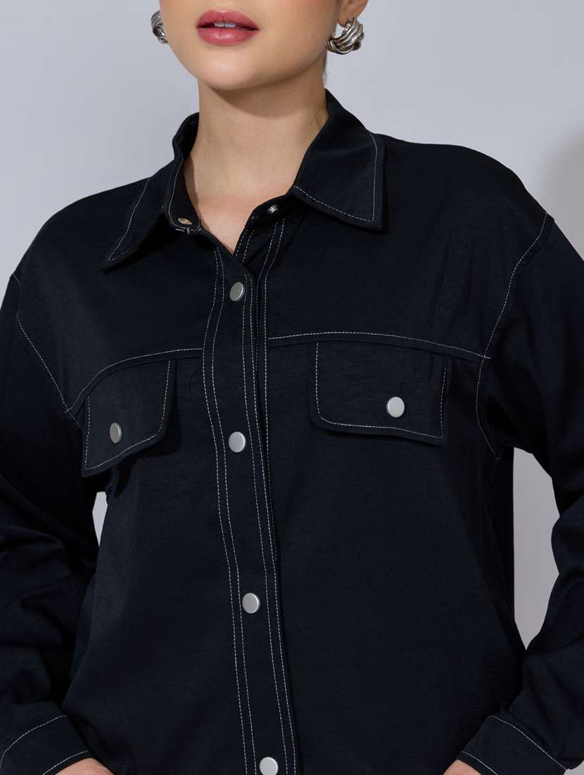 women solid long sleeve oversized denim jacket - 22396183 -  Standard Image - 1