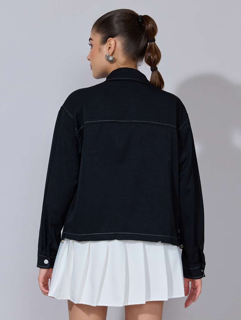 women solid long sleeve oversized denim jacket - 22396183 -  Standard Image - 4