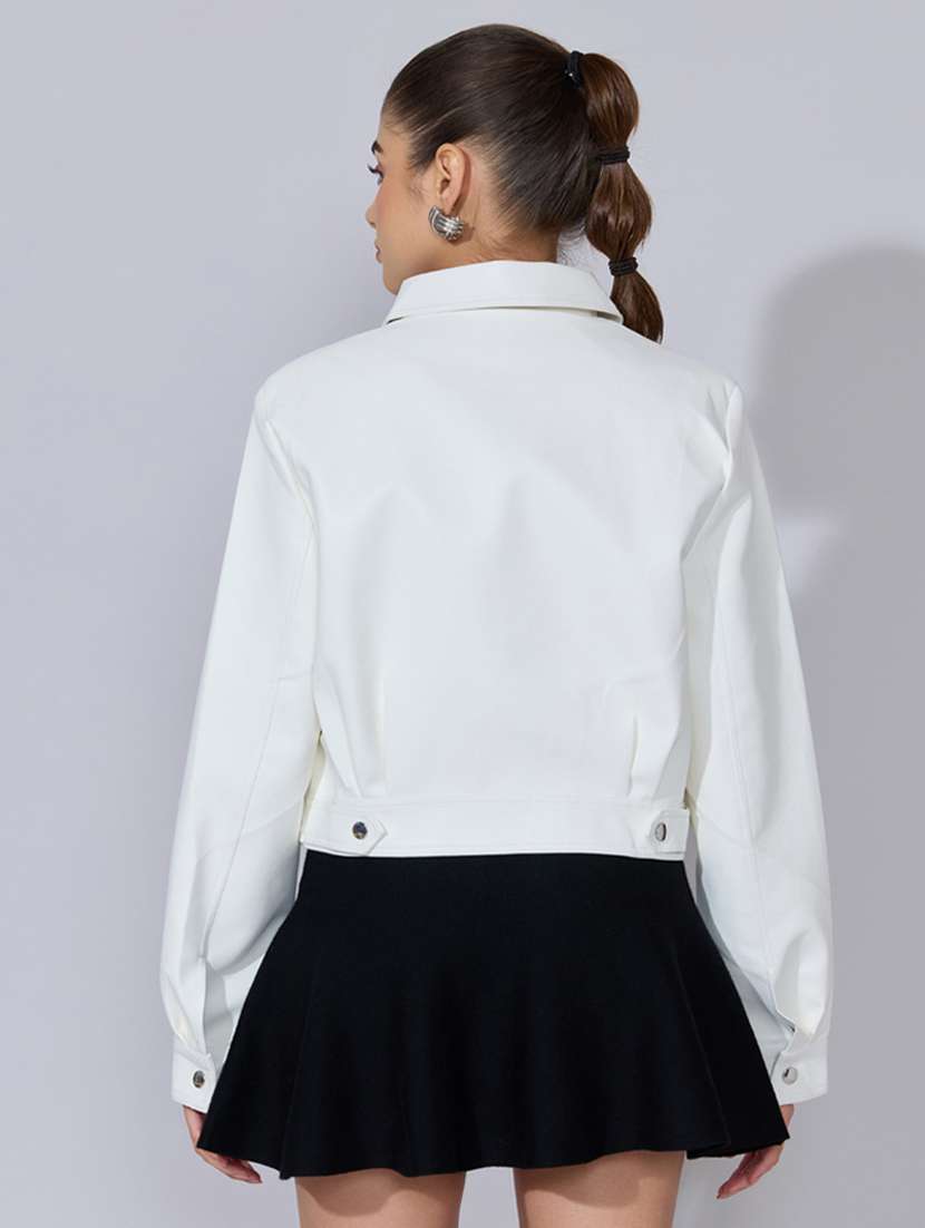 women solid long sleeve leatherette biker jacket - 22396185 -  Standard Image - 4