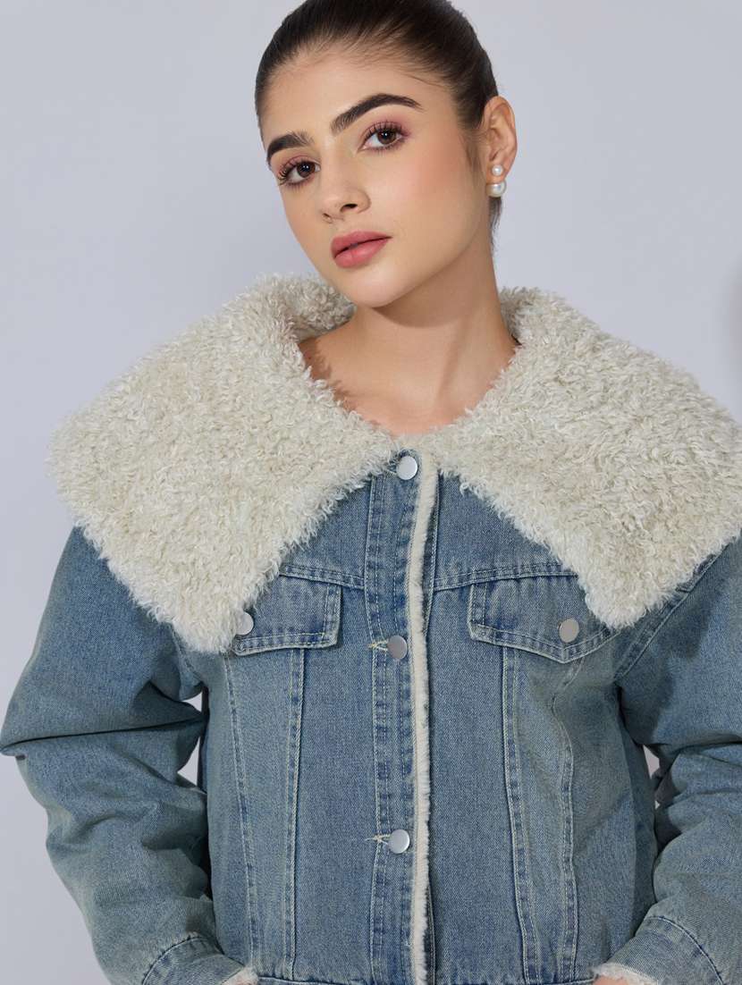 Women Solid Long Sleeve Denim Jacket - 22396190 -  Standard Image - 1