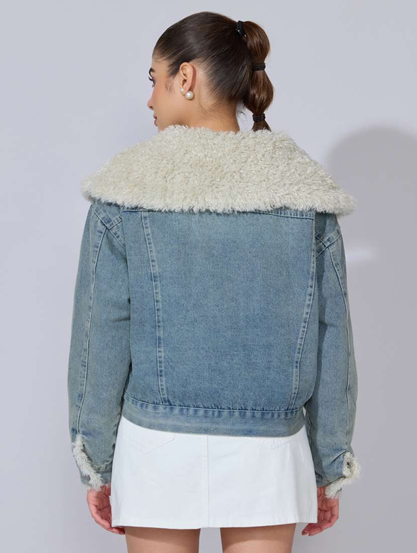 Women Solid Long Sleeve Denim Jacket - 22396190 -  Standard Image - 4