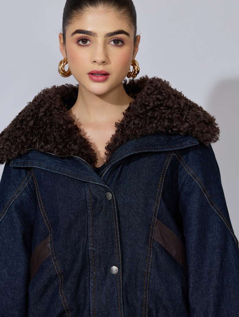 women solid long sleeve oversized denim jacket - 22396191 -  Standard Image - 1