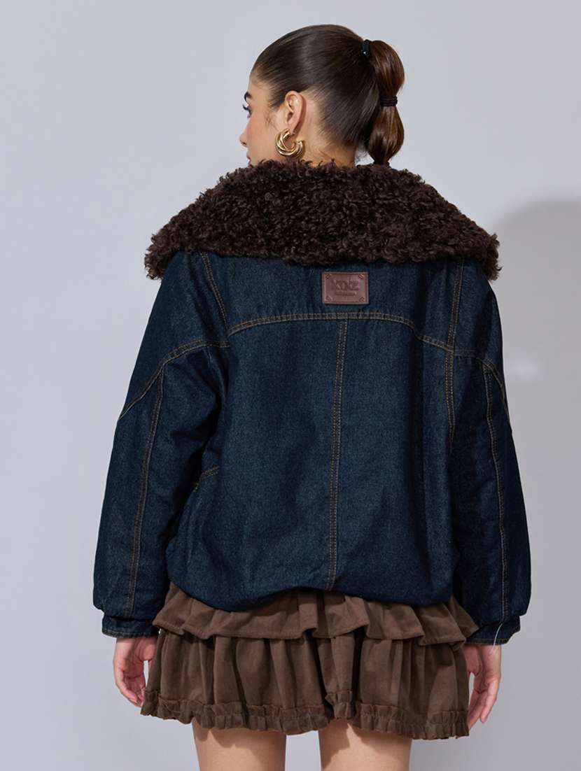 women solid long sleeve oversized denim jacket - 22396191 -  Standard Image - 4