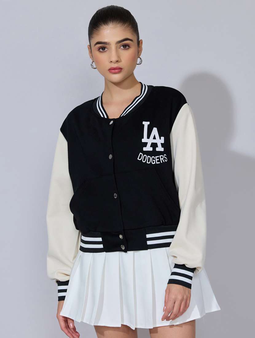 women color blocked long sleeve varsity jacket