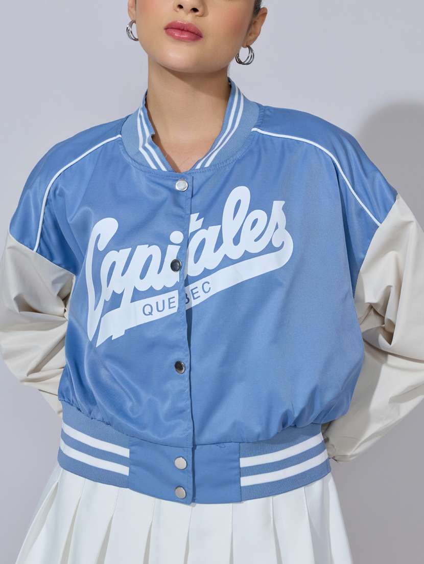 women henley neck long sleeve varsity jacket - 22396194 -  Standard Image - 1