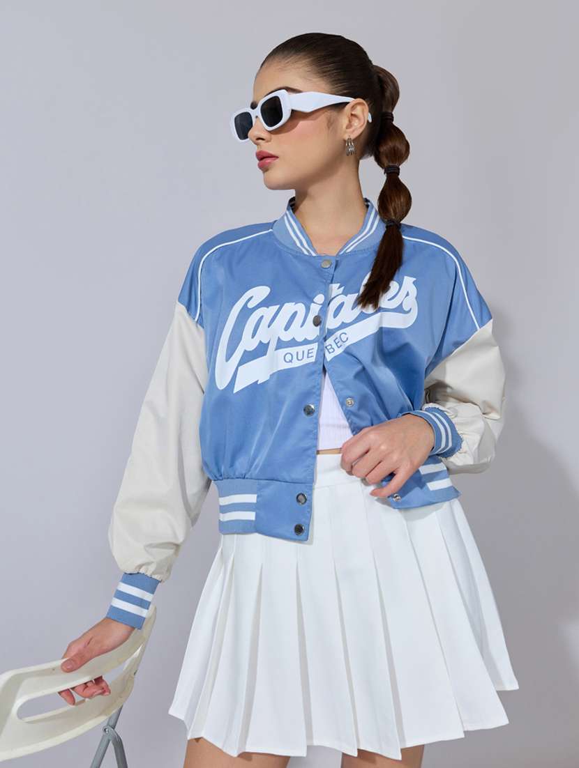 women henley neck long sleeve varsity jacket - 22396194 -  Standard Image - 4