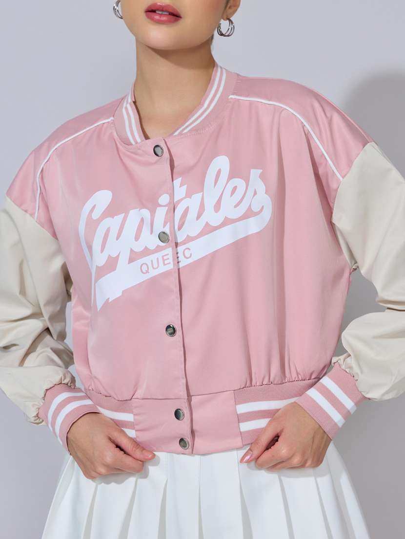 women color blocked long sleeve varsity jacket - 22396195 -  Standard Image - 1