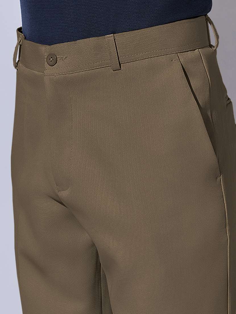 Men Solid Mid Rise Flat Front Casual Trouser - 22396219 -  Standard Image - 1