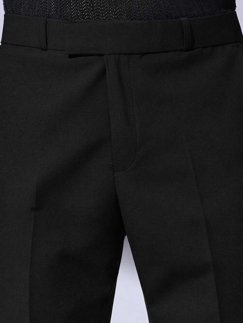 men solid mid rise flat front casual trouser - 22396223 -  Standard Image - 1