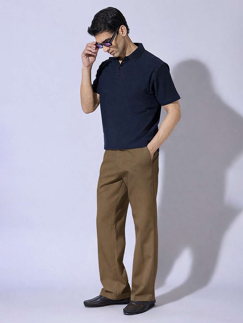 men solid mid rise flat front casual trouser - 22396232 -  Standard Image - 4