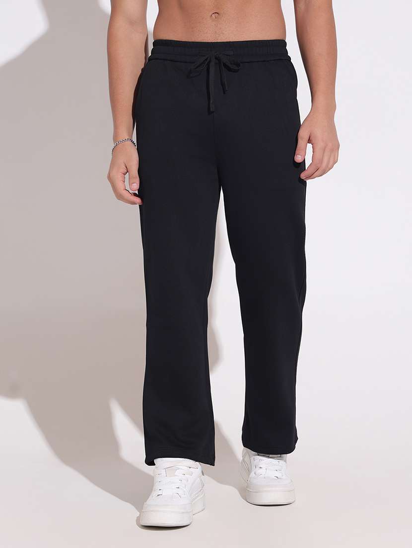 men solid mid rise flat front casual trouser