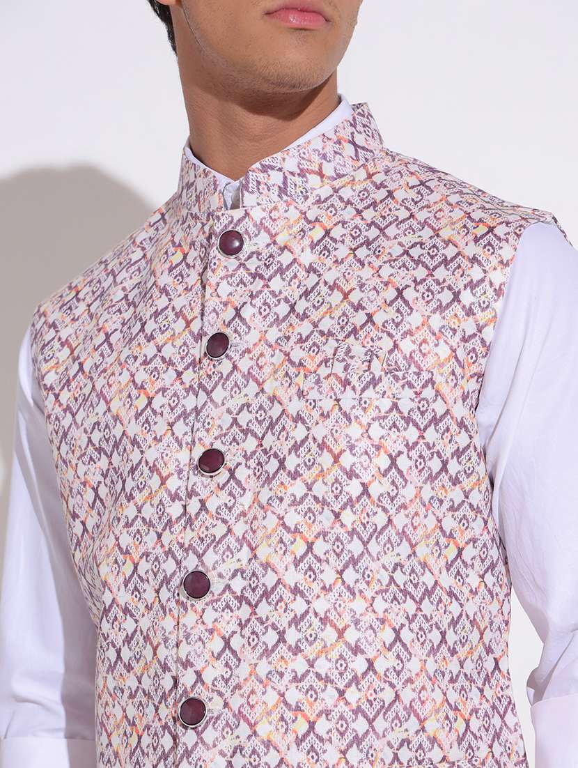 men printed mandarin neck nehru jacket - 22396237 -  Standard Image - 1
