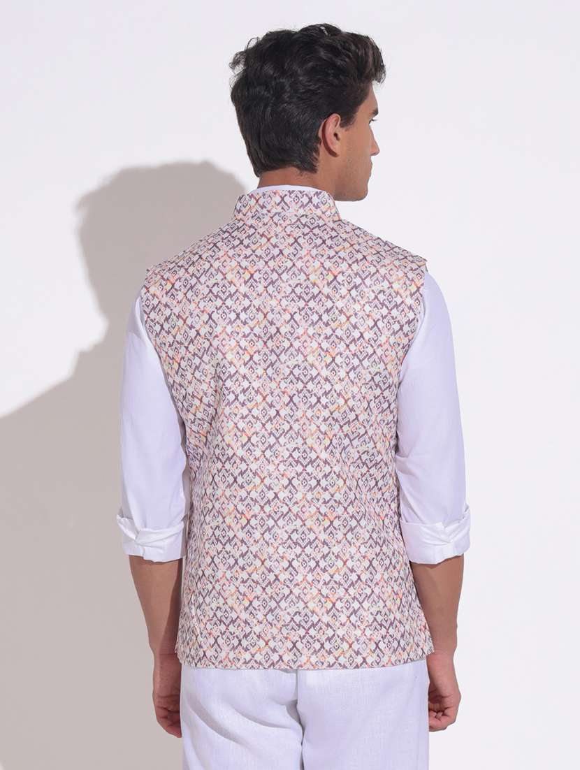 men printed mandarin neck nehru jacket - 22396237 -  Standard Image - 4