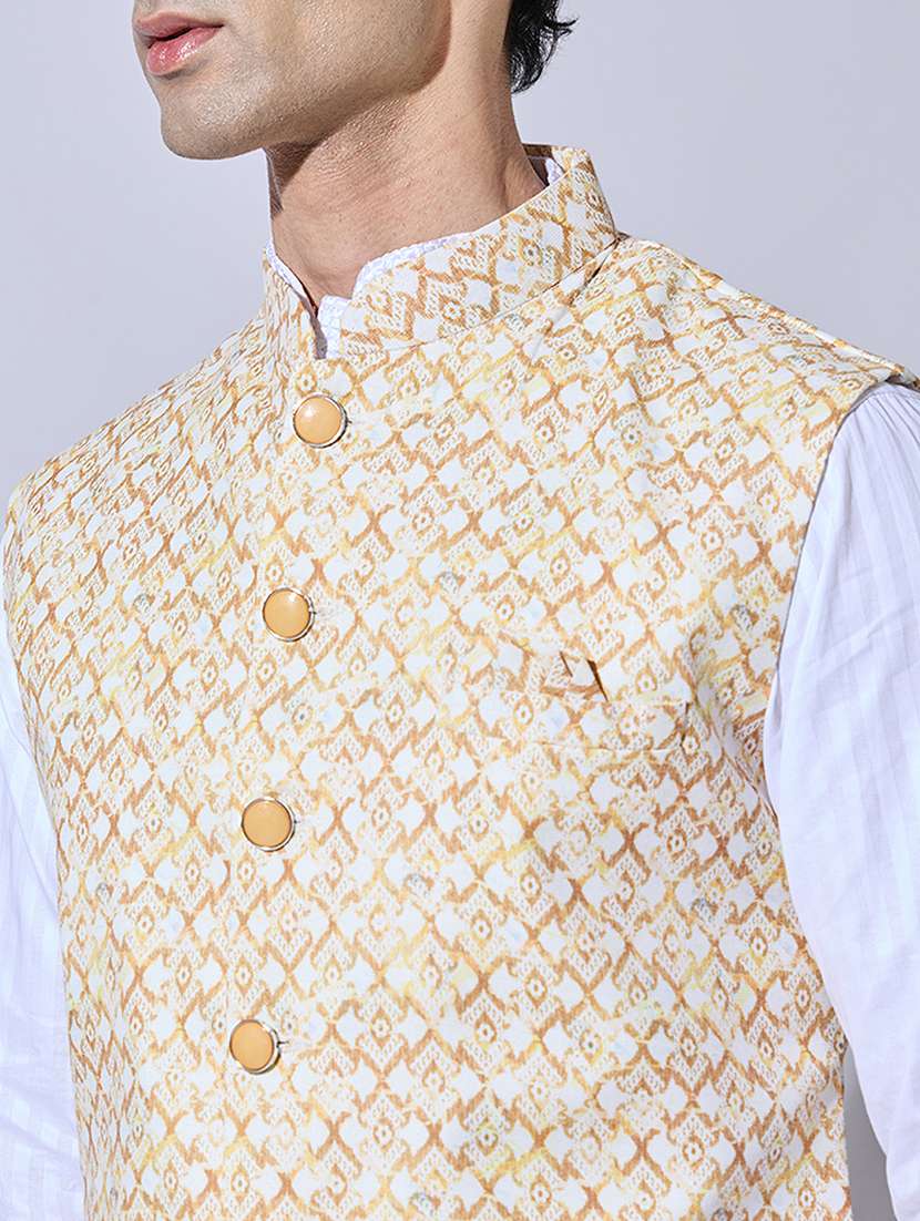 men printed mandarin neck nehru jacket - 22396239 -  Standard Image - 1