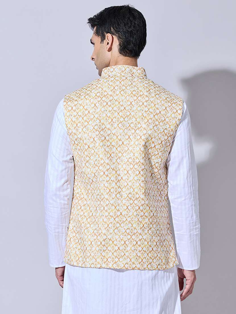 men printed mandarin neck nehru jacket - 22396239 -  Standard Image - 4