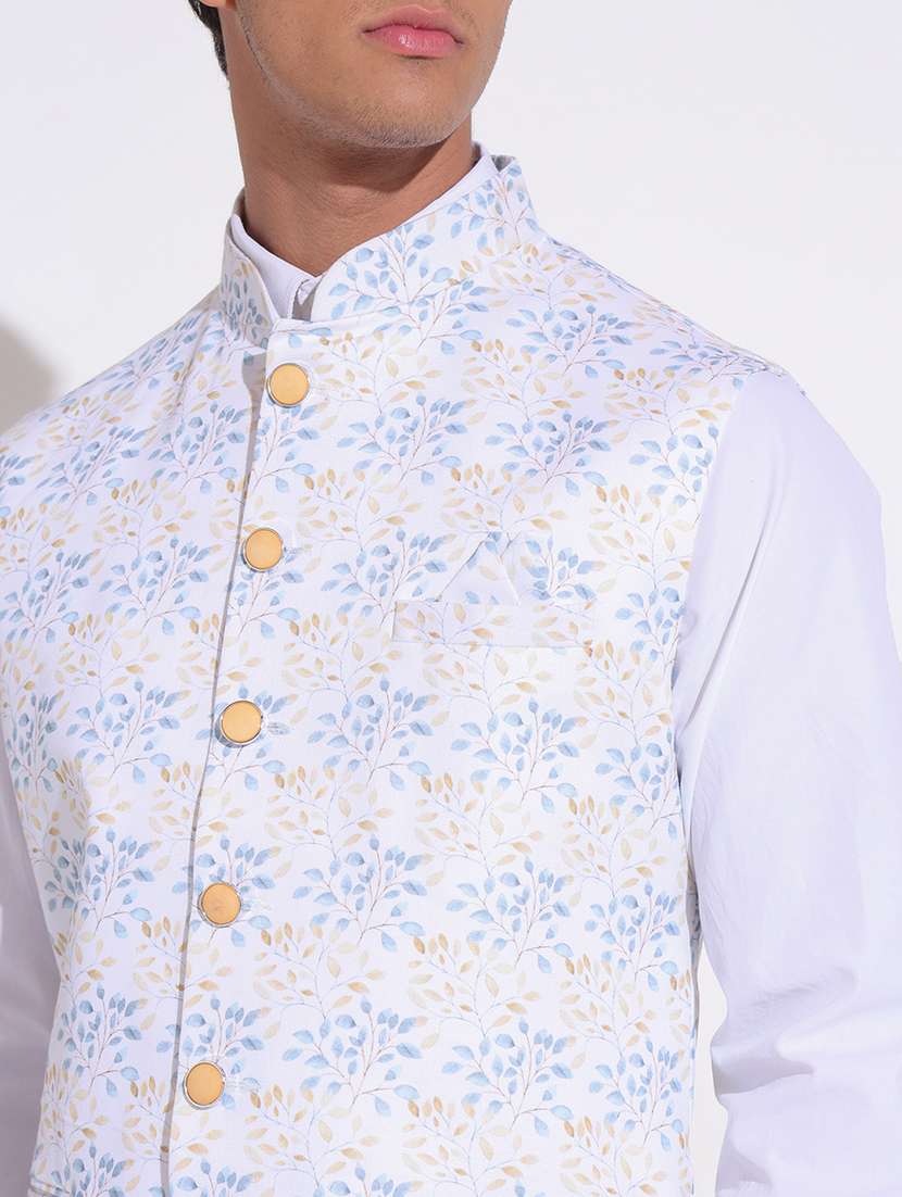 men printed mandarin neck nehru jacket - 22396241 -  Standard Image - 1