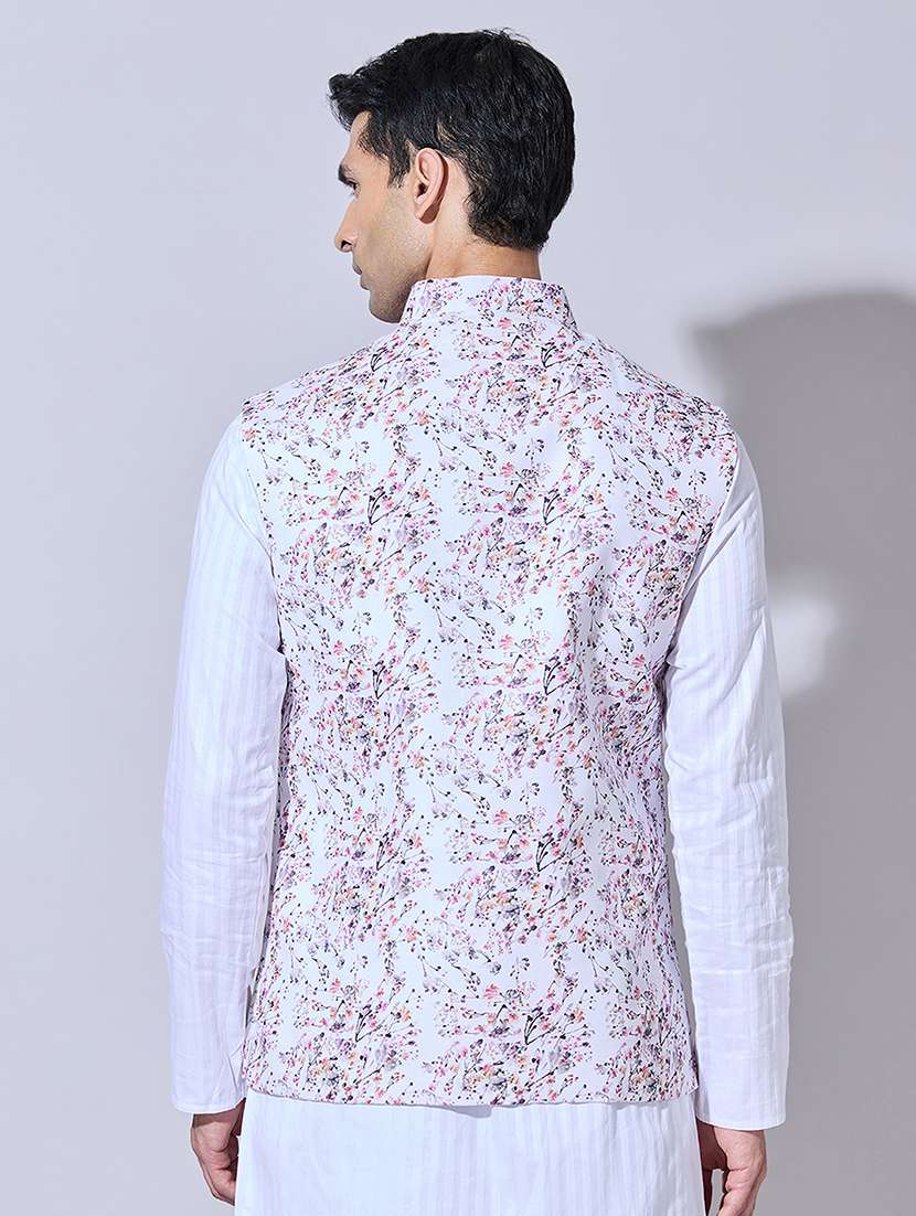 men printed mandarin neck nehru jacket - 22396242 -  Standard Image - 4