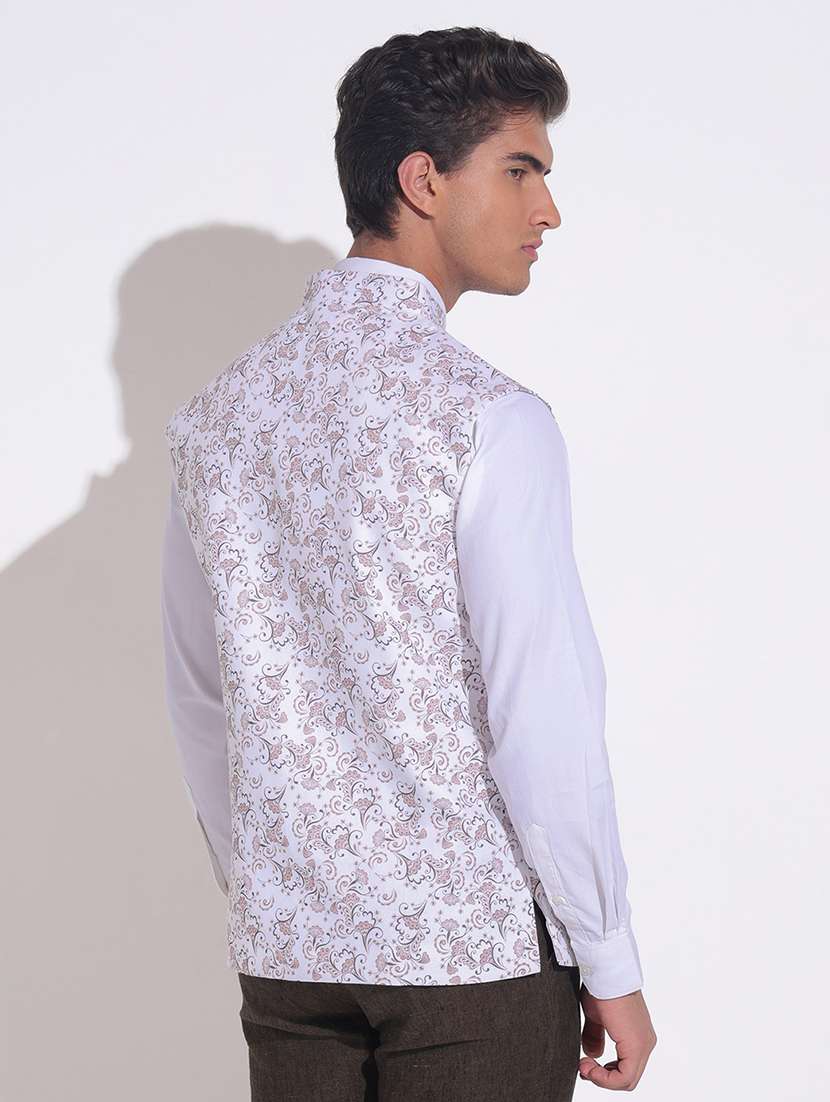 men printed mandarin neck nehru jacket - 22396243 -  Standard Image - 4