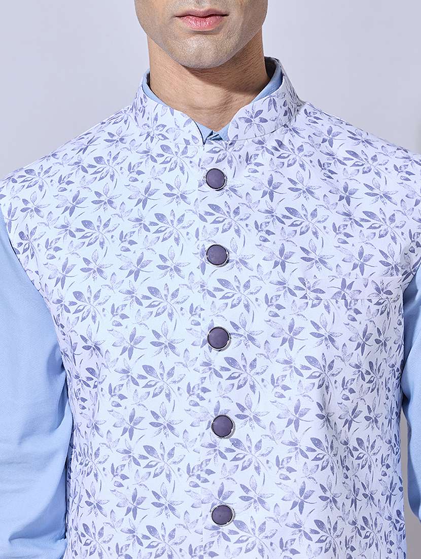 men printed mandarin neck nehru jacket - 22396244 -  Standard Image - 1