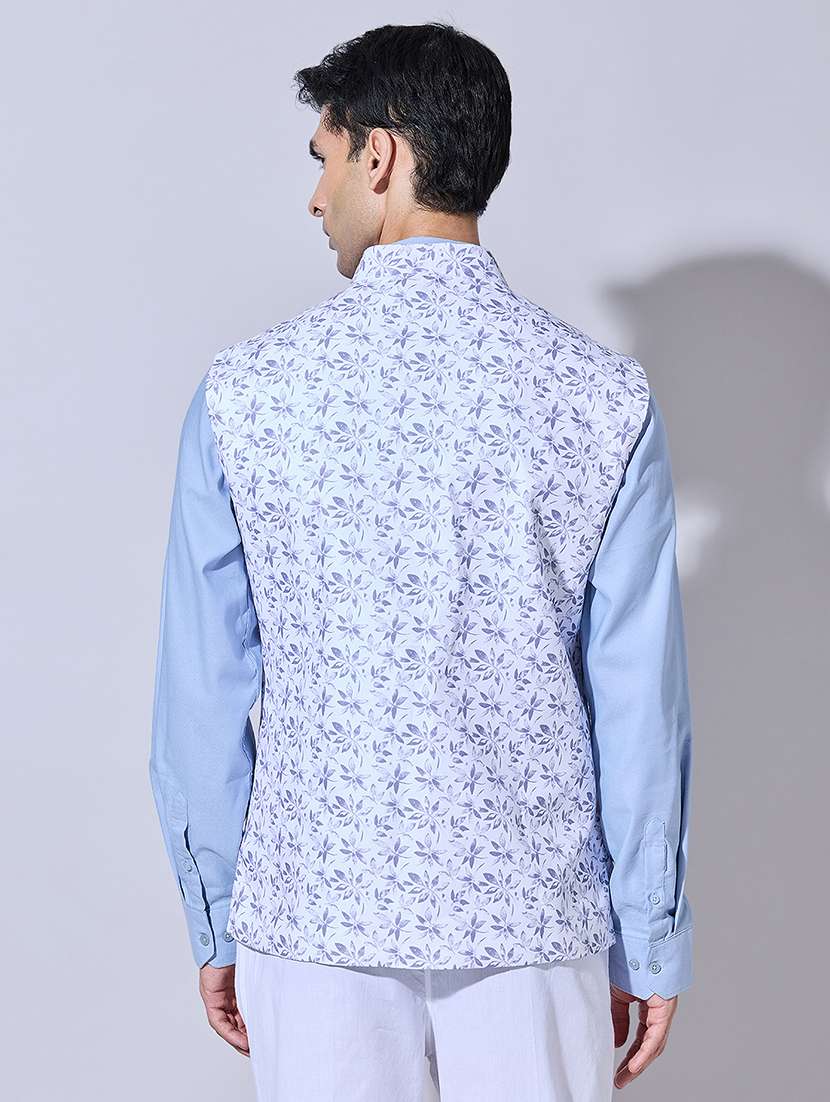 men printed mandarin neck nehru jacket - 22396244 -  Standard Image - 4