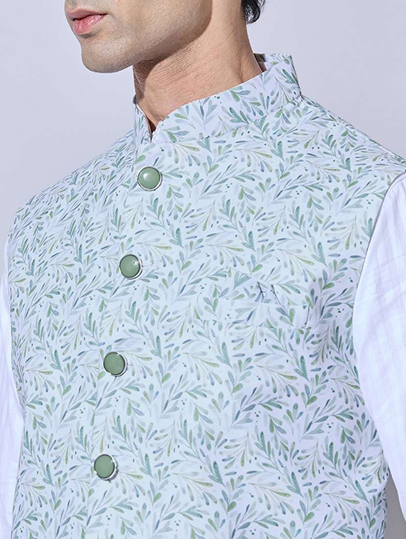 men printed mandarin neck nehru jacket - 22396246 -  Standard Image - 1