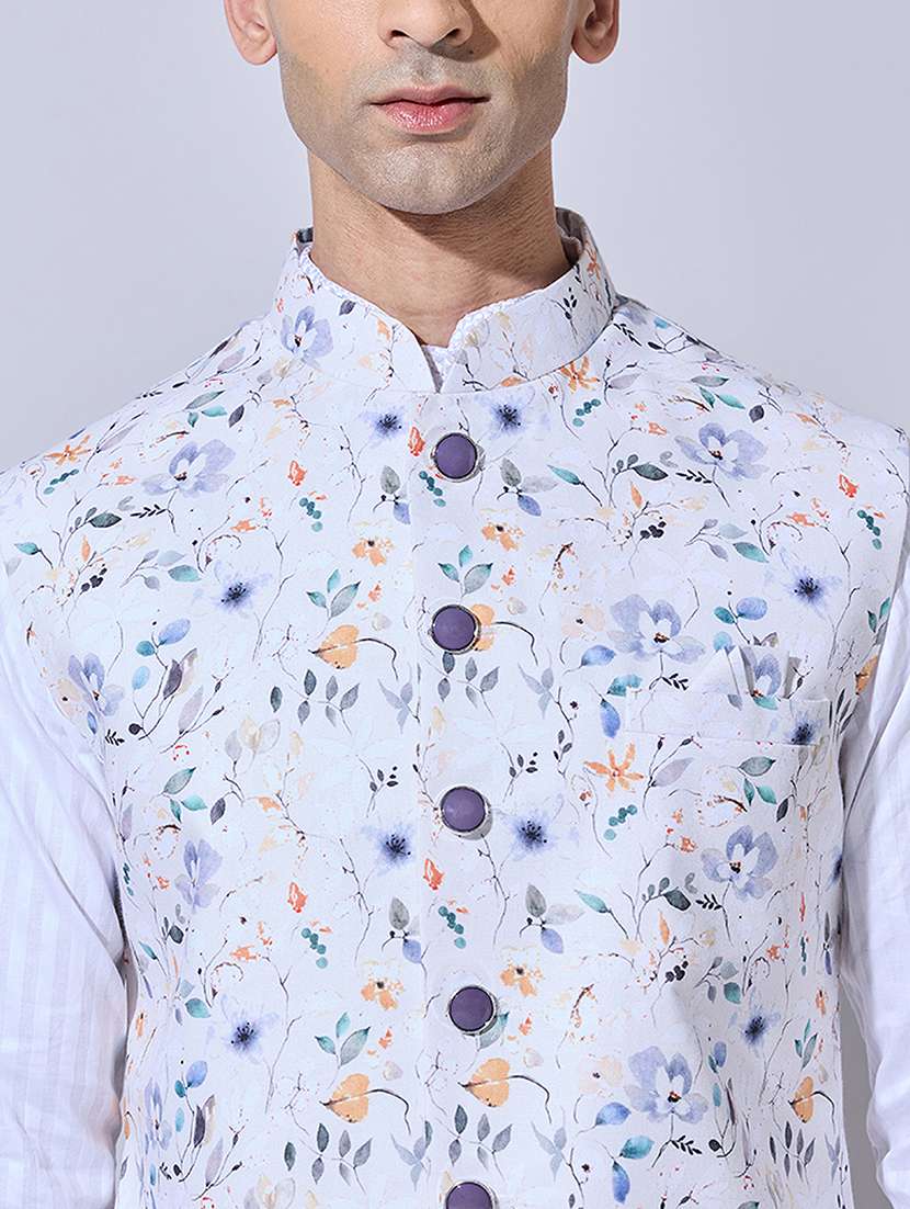 men printed mandarin neck nehru jacket - 22396247 -  Standard Image - 1