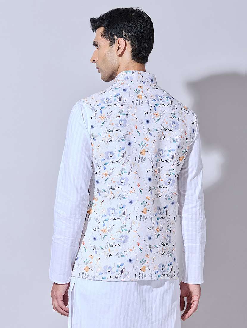 men printed mandarin neck nehru jacket - 22396247 -  Standard Image - 4