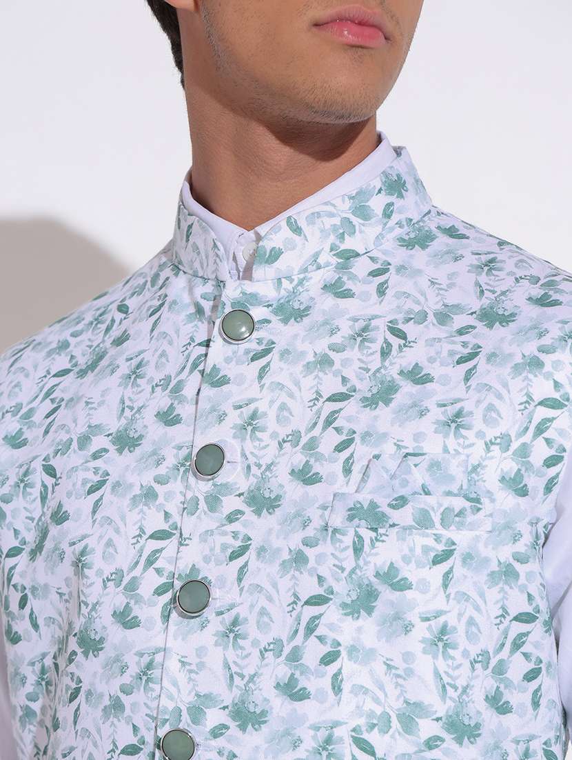 men printed mandarin neck nehru jacket - 22396249 -  Standard Image - 1