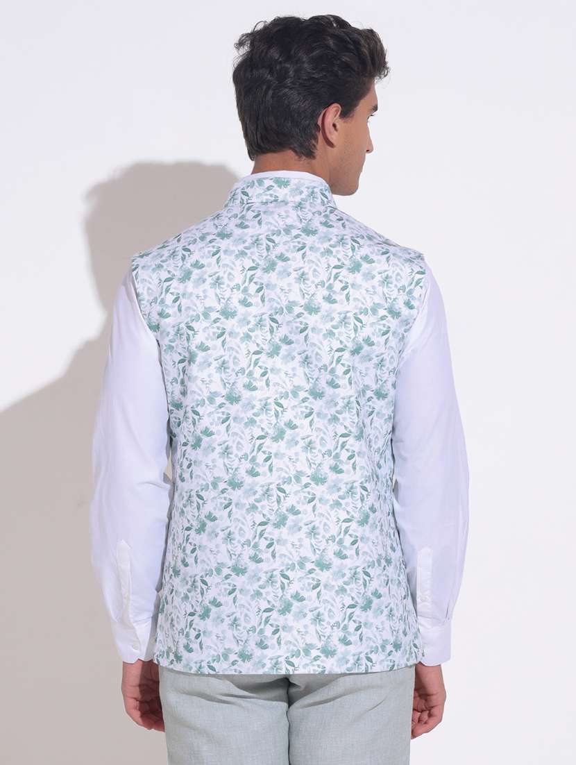 men printed mandarin neck nehru jacket - 22396249 -  Standard Image - 4
