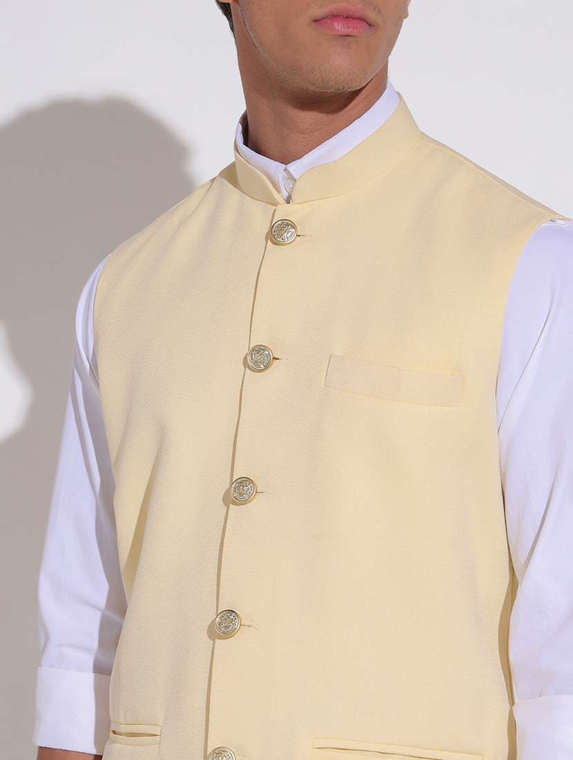 men solid mandarin neck nehru jacket - 22396251 -  Standard Image - 1
