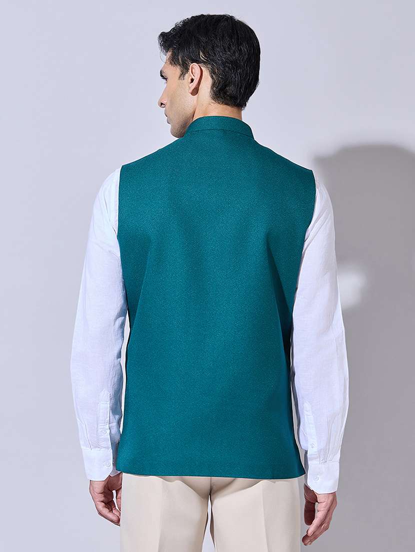 men solid mandarin neck nehru jacket - 22396252 -  Standard Image - 4